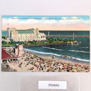 Municipal Auditorium & Bandstand Long Beach CA 1930s Linen Postcard 1942 Seaside
